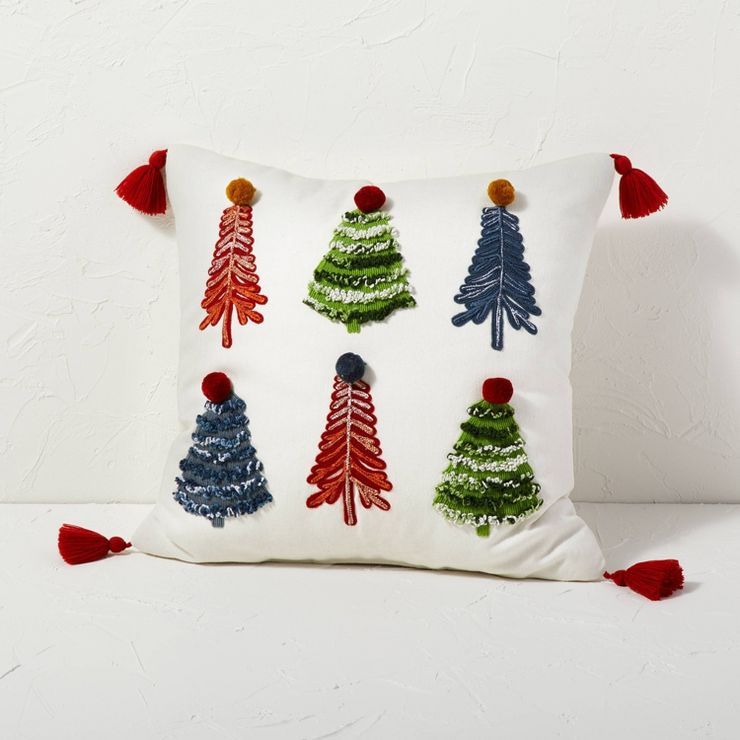 Christmas Trees Embroidered Square Throw Pillow - Opalhouse™ designed with Jungalow™ | Target