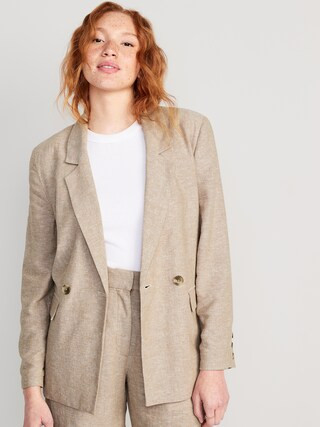 Double-Breasted Linen-Blend Suit Blazer for Women | Old Navy (US)