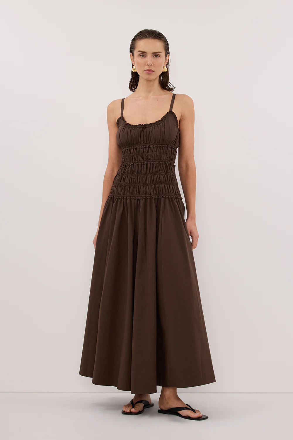 TOBY BITTER CHOC COTTON MIDI DRESS | DISSH