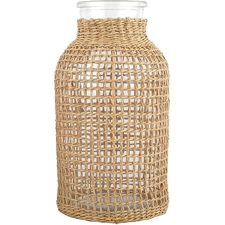 DOITOOL Boho Glass Flower Vase with Rattan Cover, Farmhouse Flower Bud Vase, Round Decorative Flo... | Amazon (US)