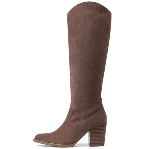 MeiLuSi Fall Boots for Women 2025, Knee High Boots, Tall Suede Shoes Khaki Slouchy Booties Fashion Long Shoes Chunky High Heel Size 9.5 | Amazon (US)