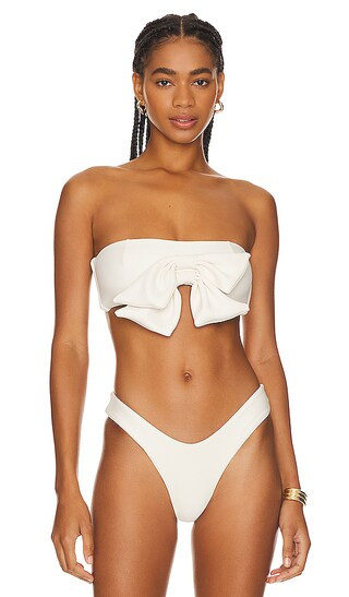 Duo Bow Bikini Top in Off White | Revolve Clothing (Global)