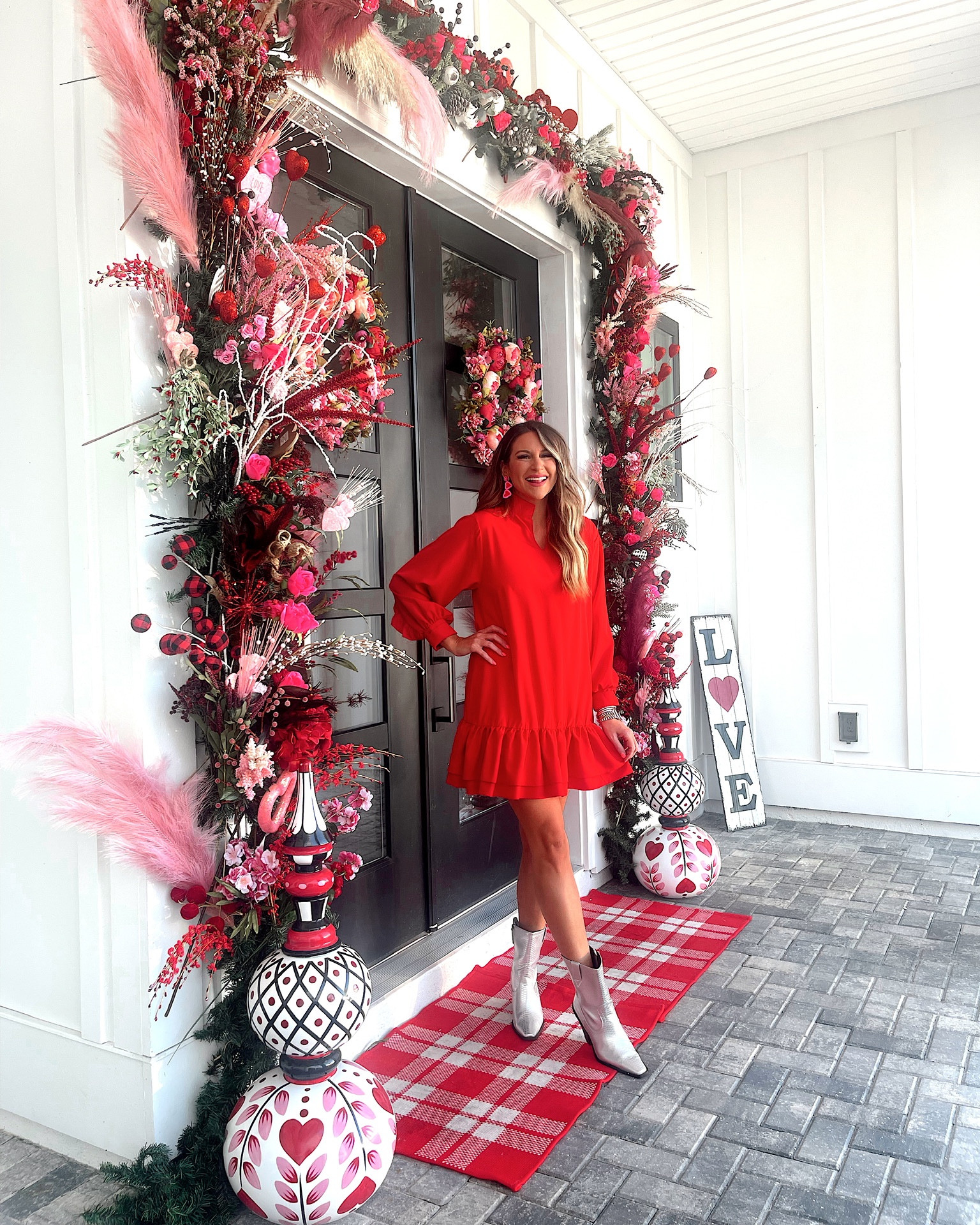In a medium red ruffle shirt dress, metallic boots and heart earrings for Valentine’s Day from Amazon - all fits TTS.

#LTKSeasonal #LTKshoecrush #LTKstyletip