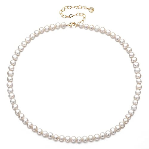 XYJZXY Pearl Necklace, Adjustable 18-Inch Strand, White Pearls 5-6mm, Handmade Jewelry for Her | Amazon (US)