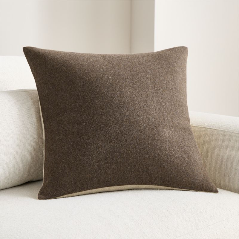 Heathered Wool Blend 20"x20" Deep Brown Throw Pillow Cover | Crate & Barrel