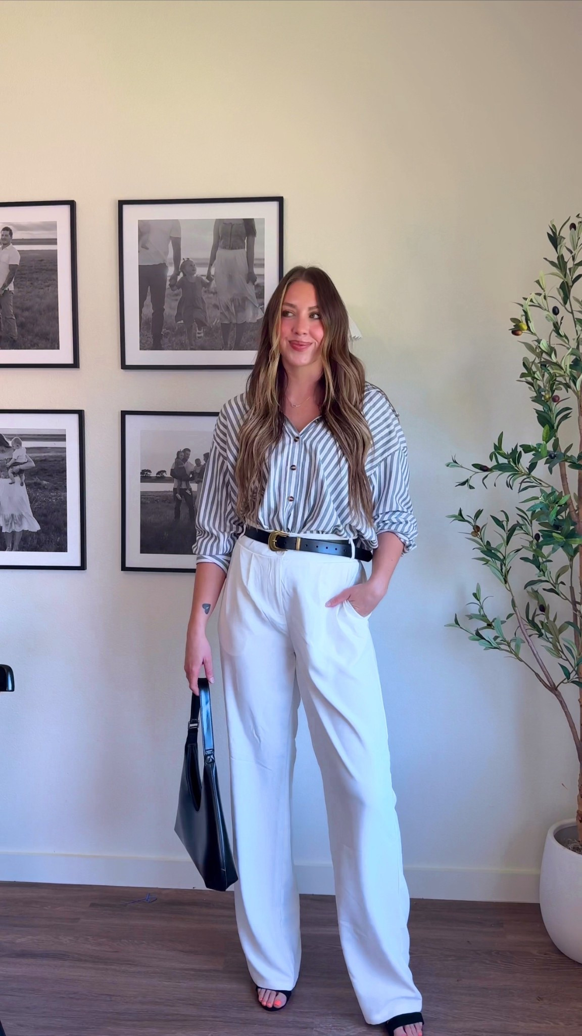 Business casual/office/workwear outfit idea.
I’m 5’10 size 6/8 35” inseam! Wearing a medium 34” inseam in the trousers & large in the button down 
