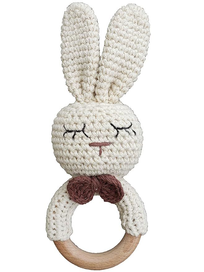 Natural Crochet Teether Toy Rattle for Baby Forest Friends Amigurumi Crochet Bunny Deer Fox on Na... | Amazon (US)