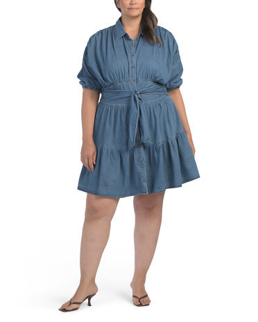 Plus Tiered Denim Dress For Women, Cotton/Polyester | TJ Maxx