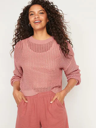 Long-Sleeve  Open-Knit Sweater for Women | Old Navy (US)