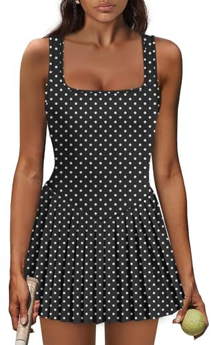 NIASHOT Womens Tennis Dress Pleated Skirt Athletic Dress for Women with Shorts Vacation Dresses Graduation Spring Dresses 2026 Black Dots 2XL | Amazon (US)