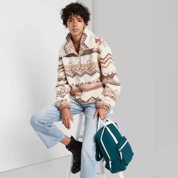 Women's Quarter Zip Sherpa Pullover Sweatshirt - Wild Fable™ | Target