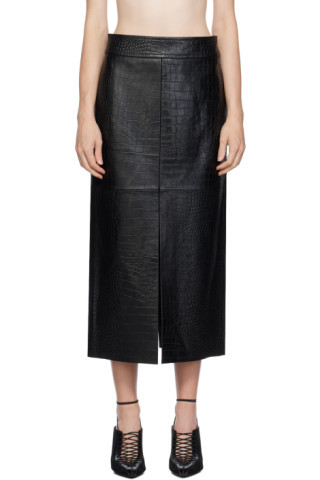 Black Embossed Leather Midi Skirt | SSENSE