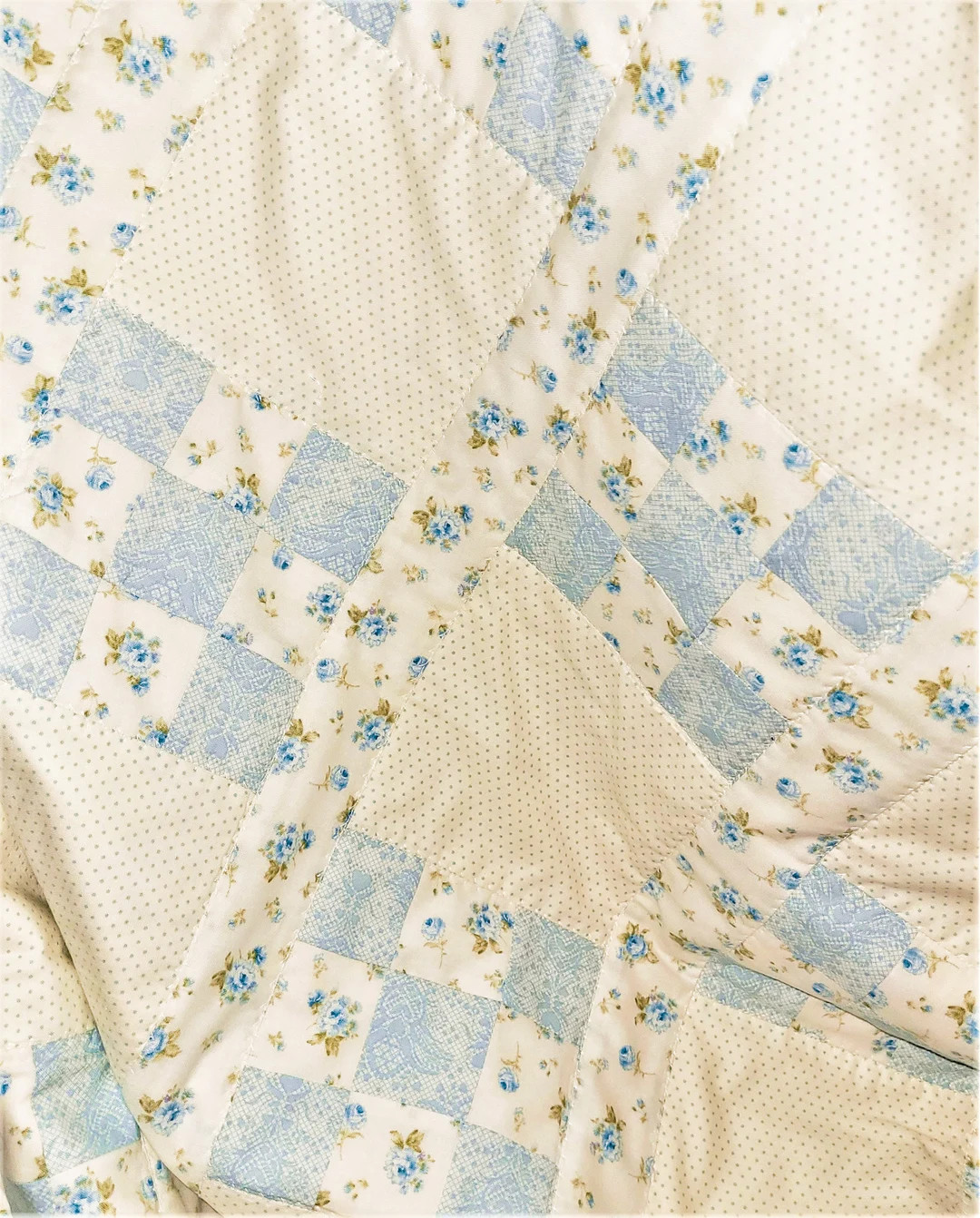 Dainty Lacy Rose Florals, Lace, Polka Dots, Aqua, Cream Baby Girl Quilt, 31x41 - Etsy | Etsy (US)