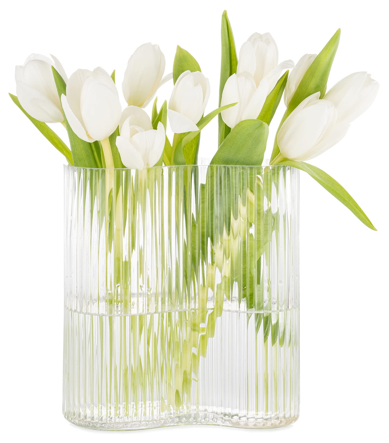Glass Vase for Centerpieces,Modern Large Vase for Flowers,Footprint Shape Striped Bottle for Home... | Amazon (US)