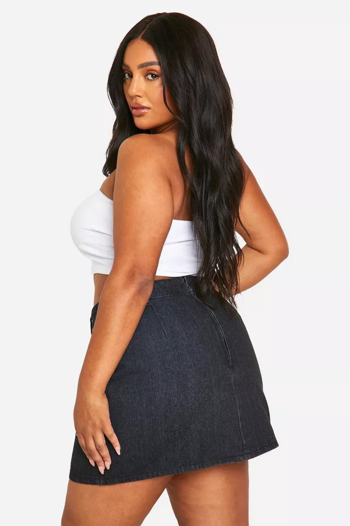 Plus Dsgn Badge Denim Mini Skirt | boohoo (US & Canada)