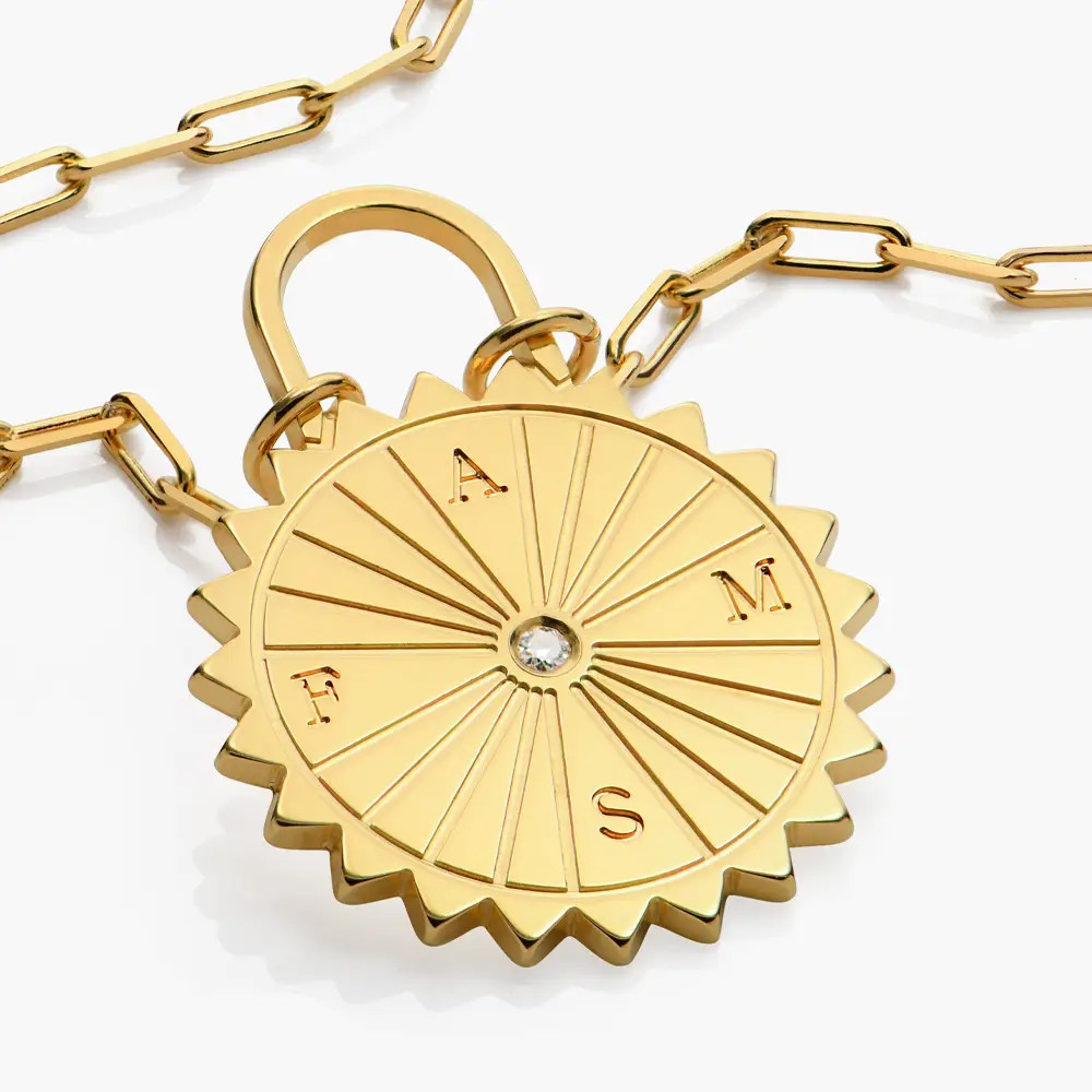 Sun Compass Initials Necklace with Diamond  - Gold Vermeil | Oak & Luna (US)