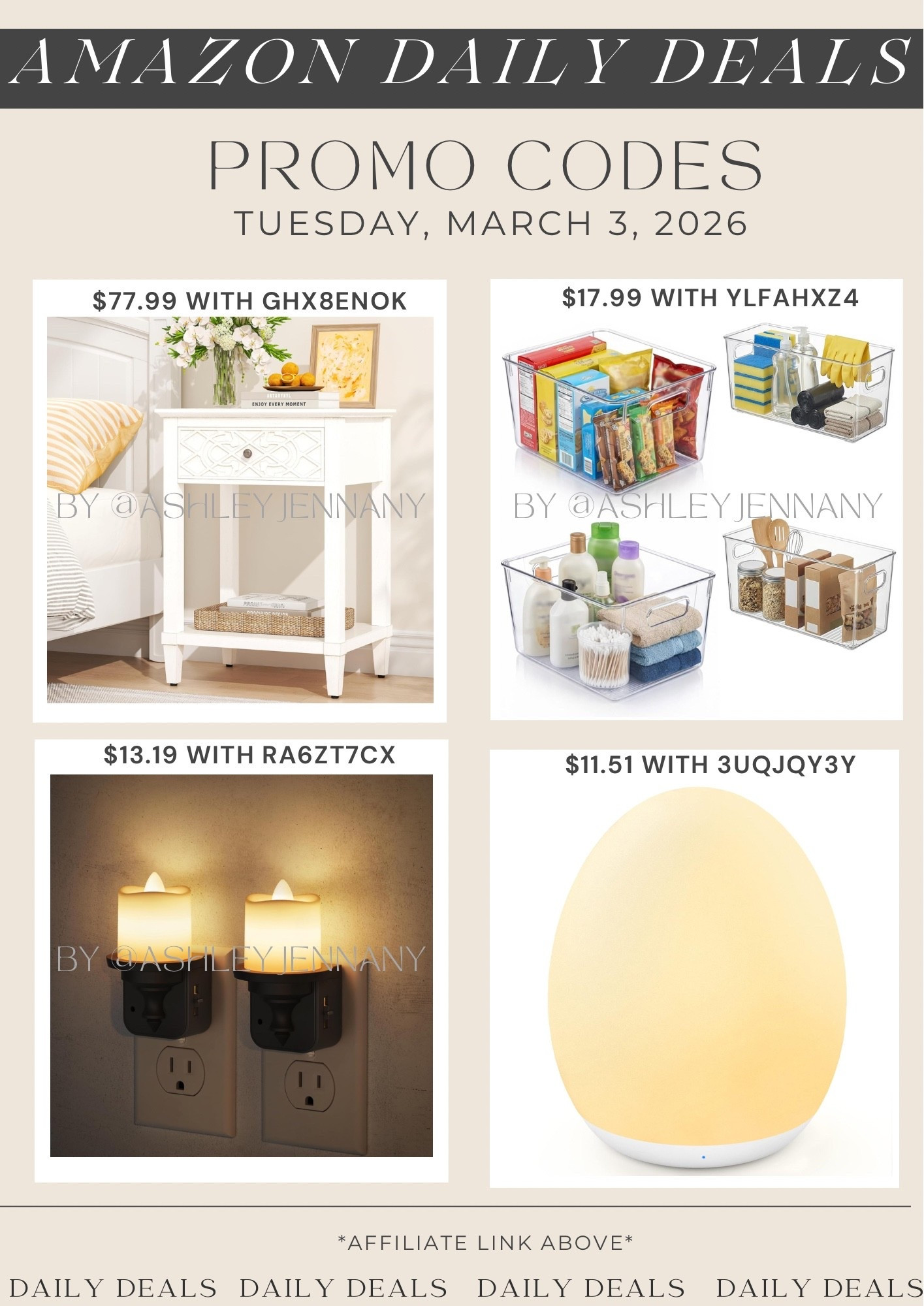 Amazon home deals on farmhouse nightstand, organizer bins and Nightlights 

#LTKHome #LTKSaleAlert