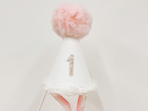 Birthday Hat; Party Hat; Creamy White with Pink Pom Pom; Girls Birthday; Pink  Birthday; | Etsy (US)