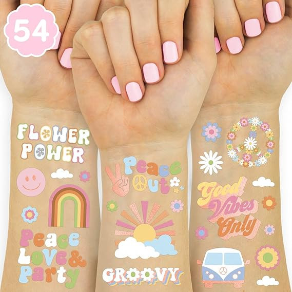 xo, Fetti Groovy 70s Temporary Tattoos - 48 Glitter Styles | Flower Power Birthday Party Supplies... | Amazon (US)