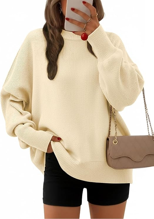 EFAN Women's Oversized Sweaters 2025 Fall Crewneck Batwing Sleeve Pullover Sweaters | Amazon (US)
