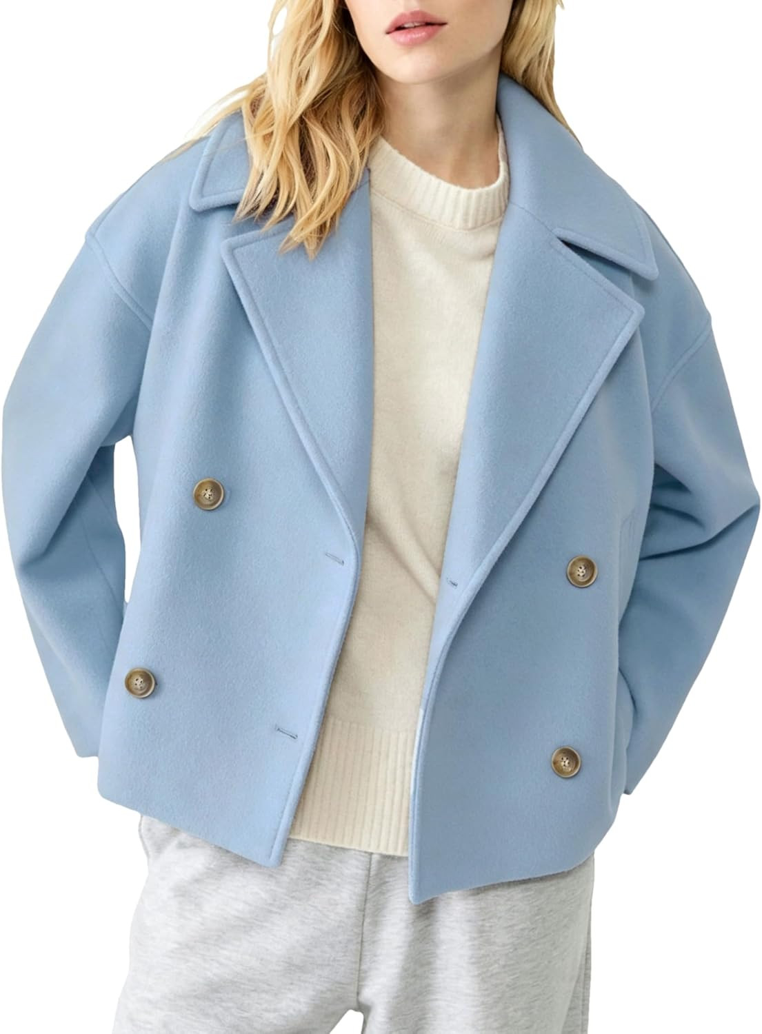 Womens Cropped Pea Coat Trench Coats Casual Wool Jackets Outerwear | Amazon (US)
