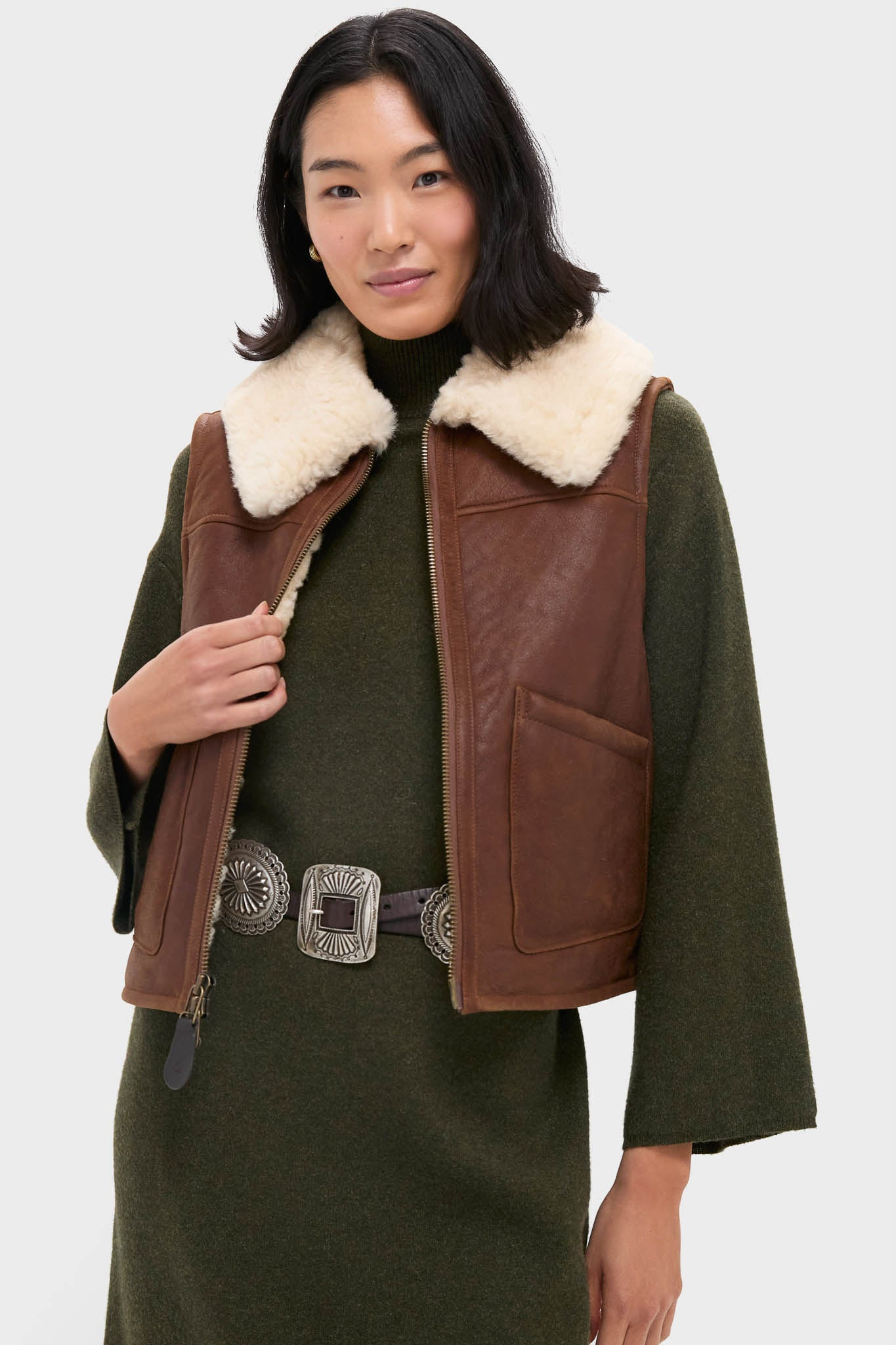 Pale Russet and Spring Beige Merino Shearling Leather Skin Vest | Tuckernuck (US)