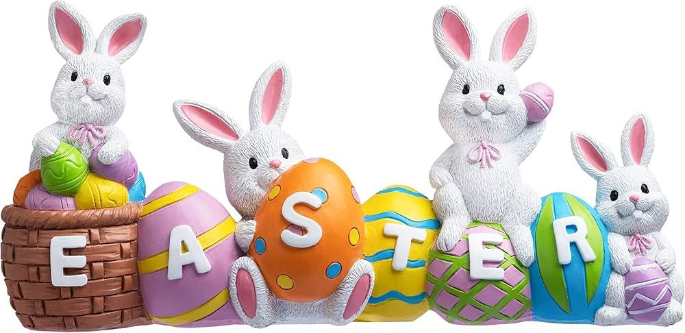 JOYIN Easter Bunny Eggs with The Word Easter Resin Centerpiece Decor 4 Rabbits Bunny & Egg Tablet... | Amazon (US)