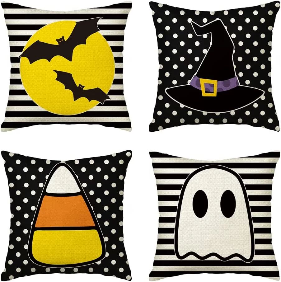 Artoid Mode Polka Dot Stripe Bat Ghost Halloween Throw Pillow Covers 4-Pack 18 x 18 Inch | Walmart (US)