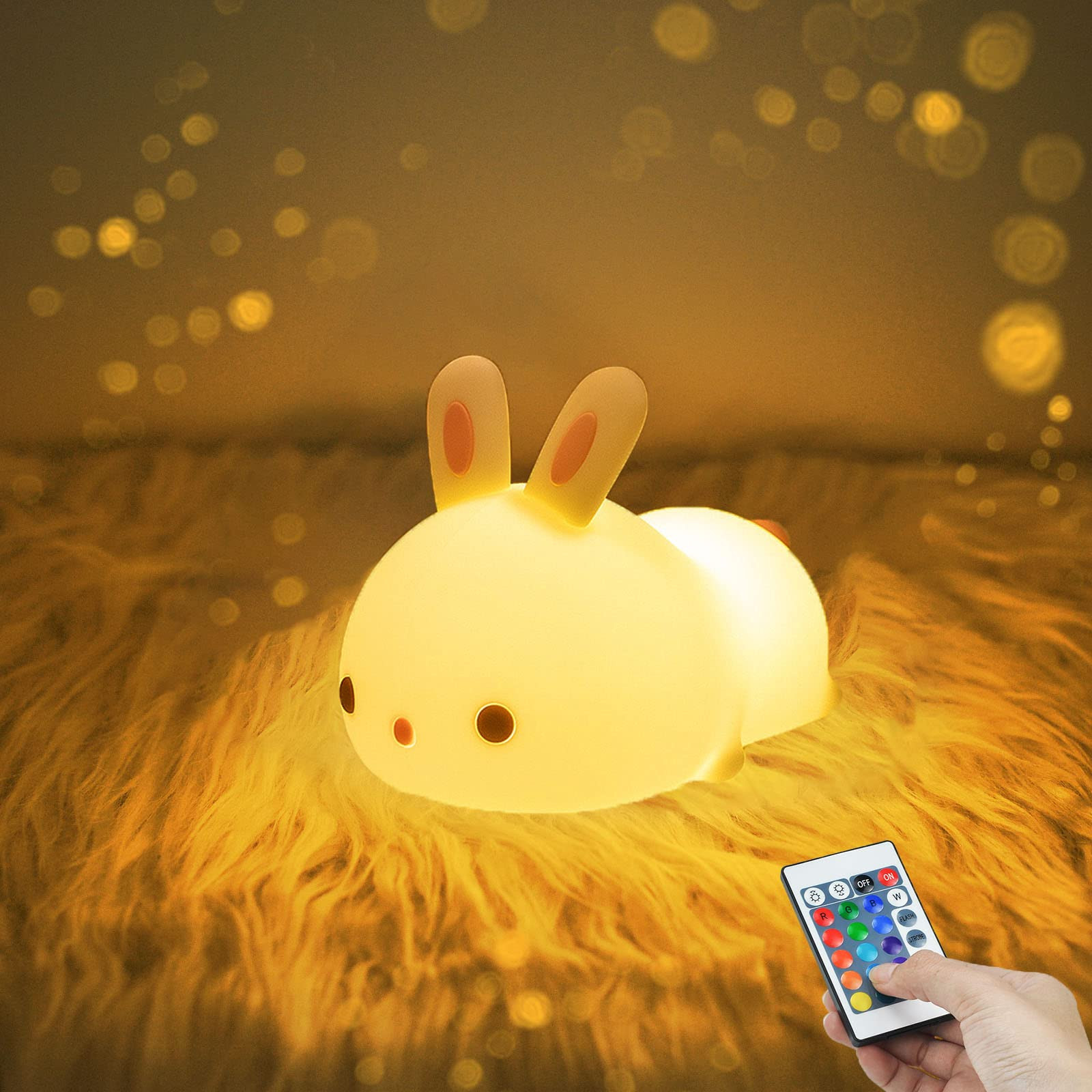 Cute Bunny Night Light, USB Rechargeable Cute Night Ligh with Touch Sensor and Remote Control 4 M... | Amazon (US)