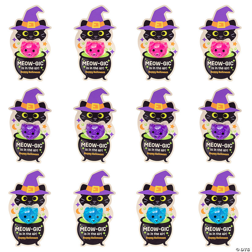 1 1/2" Halloween Cat-Shaped Rubber Bouncy Balls with Meow-Gic Card Handout for 12 | Oriental Trading Company