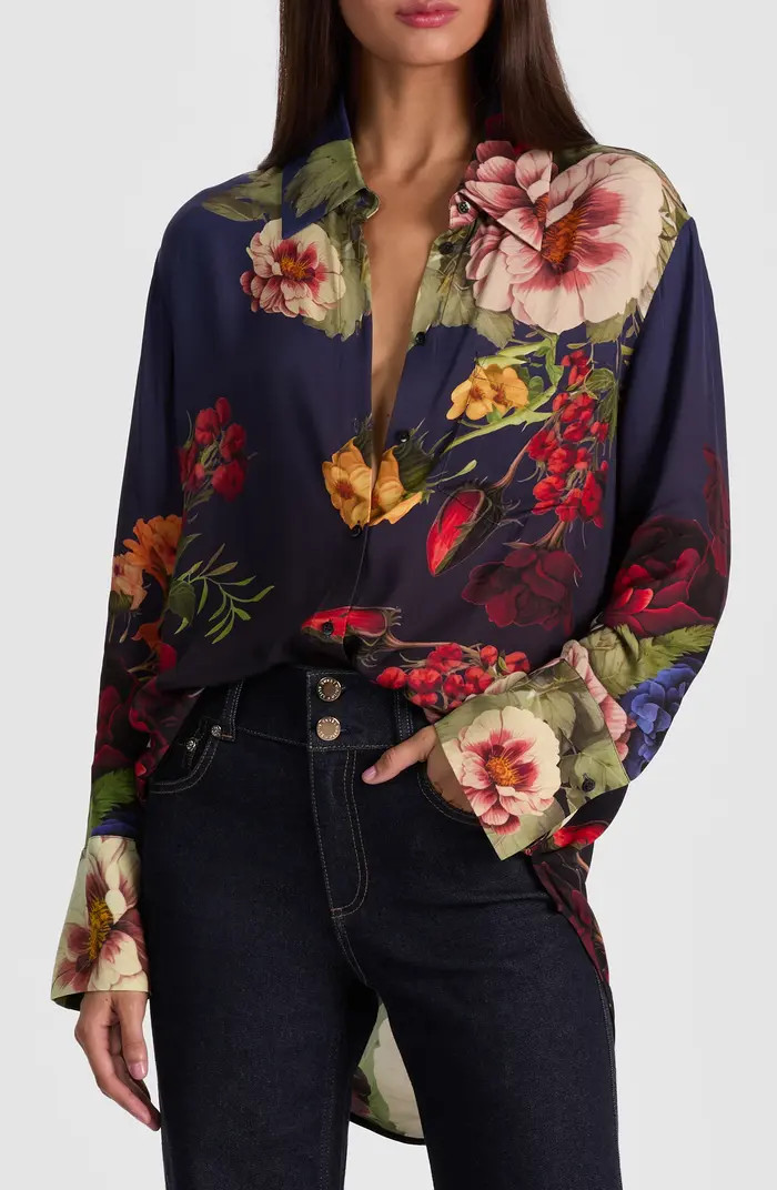 Alice + Olivia Finely Floral Long Sleeve Oversize Button-Up Shirt | Nordstrom | Nordstrom