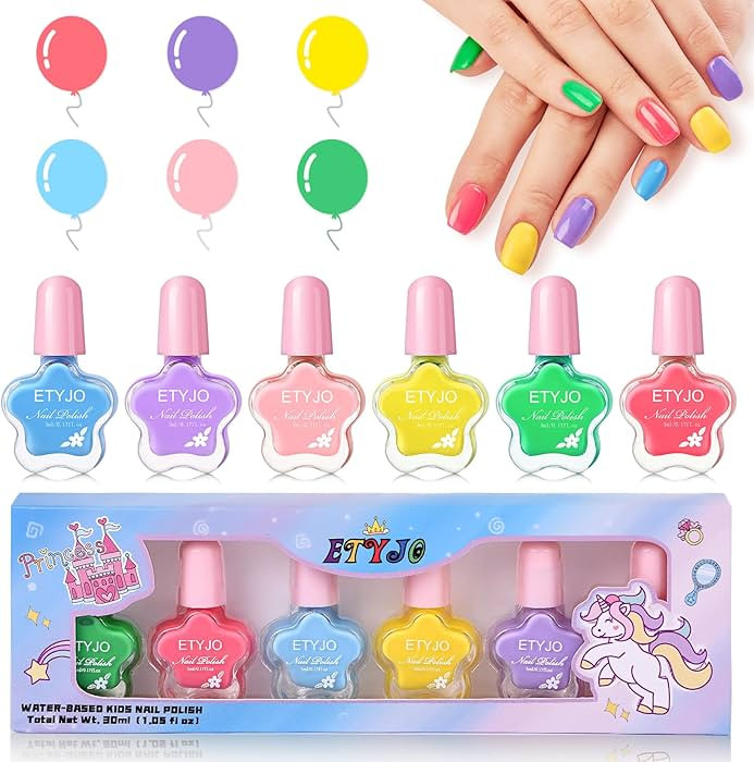 Kids Nail Polish - Non-Toxic, Water-Based, Low Odor, Peel-Off, Quick Dry Set for Girls Ages 3+ (6... | Amazon (US)