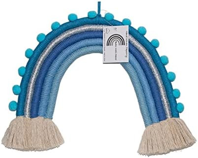 Rainbow Macrame with Blue Pompoms and Tassels, Wall Hanging Accent for Boys Boho Kid Room Decor, ... | Amazon (US)
