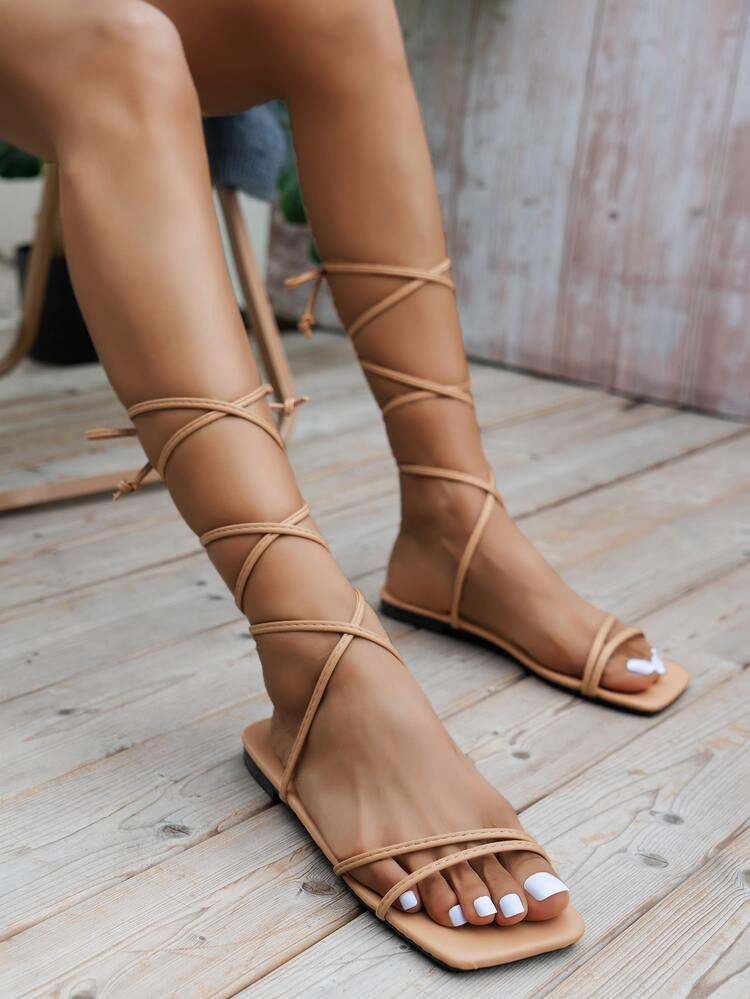 New
     
      Tie Leg Design Strappy Sandals | SHEIN