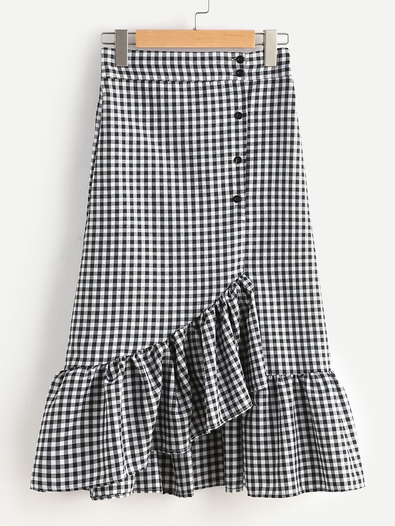 Gingham Layered Frill Hem Skirt | SHEIN