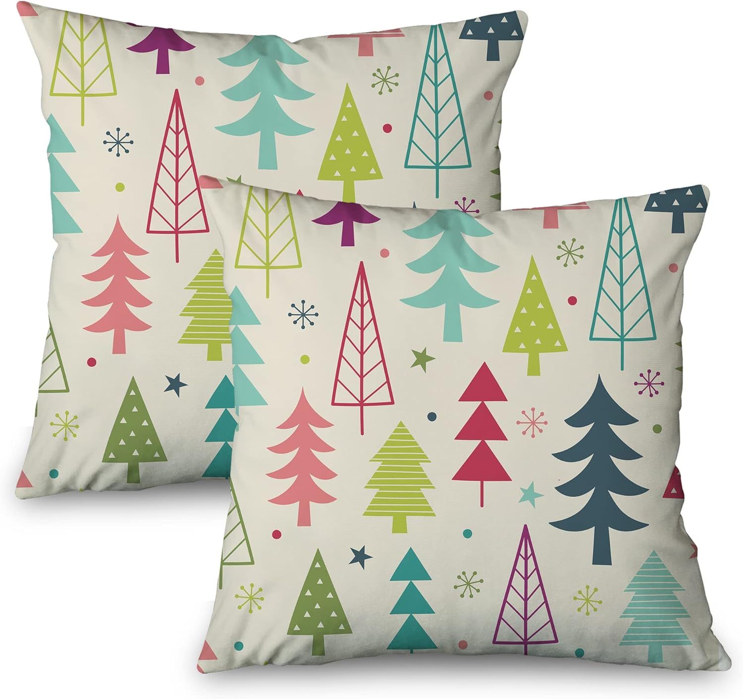 Decorative Throw Pillow Cover Square 18x18 Set of 2, Colorful Christmas Tree Cute Winter Holiday ... | Amazon (US)