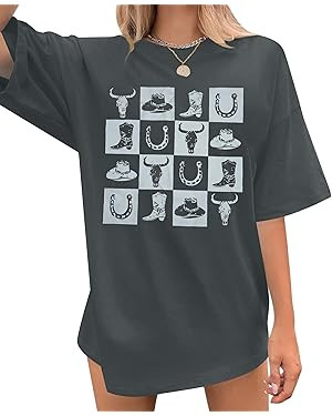 Cowgirl Outfits for Women Oversized Country Sequin T-Shirts Vintage Western Cowgirl Tops Cow Prin... | Amazon (US)