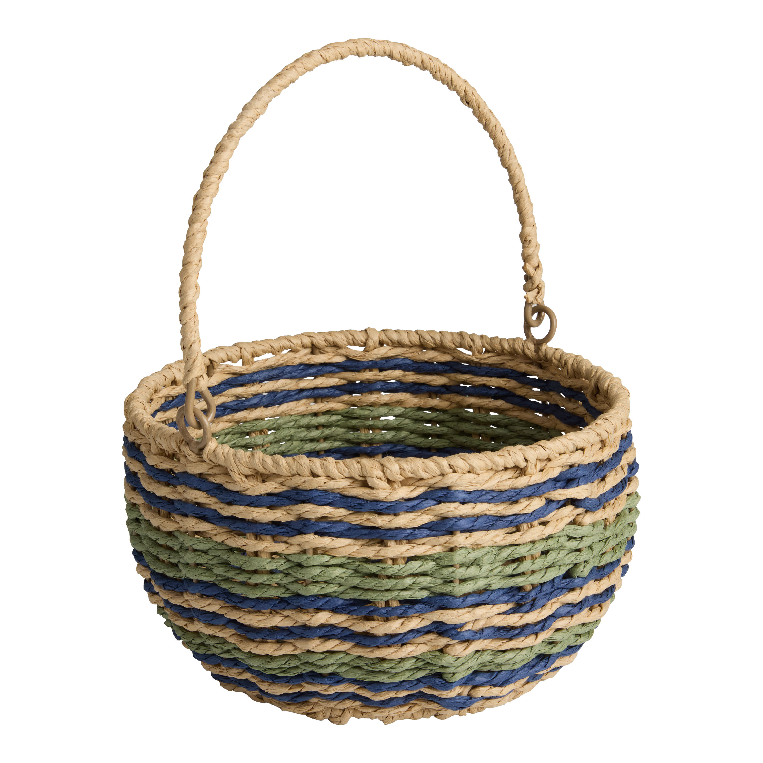 Round Jute Striped Gift Basket with Swing Handle | World Market