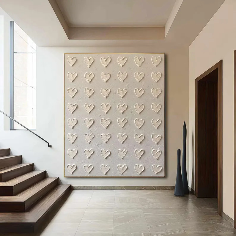 Love Heart Texture Painting 3D Plaster Texture Art Pure Beige Minimalist Wall Art Pure Beige Wall... | Etsy (US)