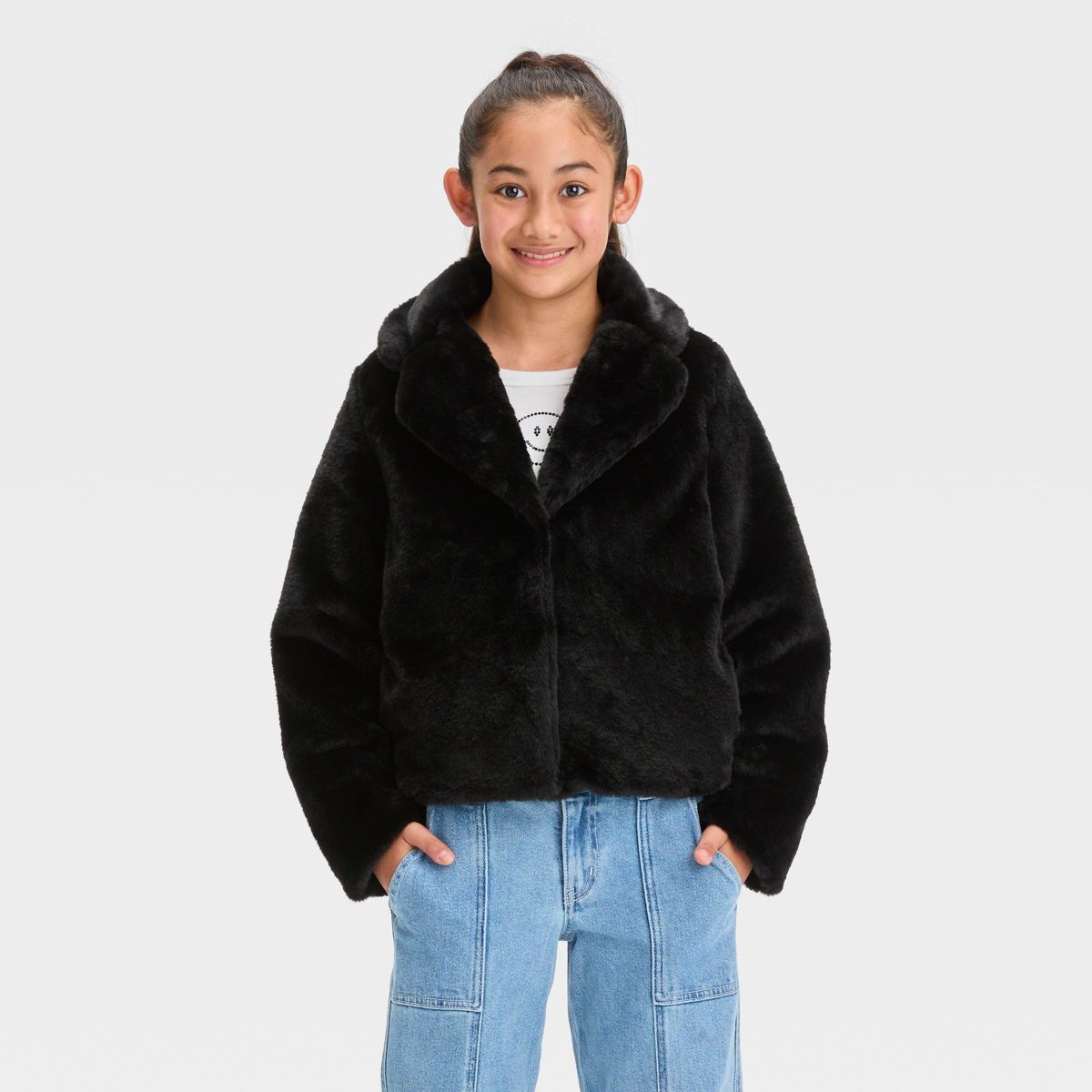 Girls' Faux Fur Jacket - art class™ Black | Target