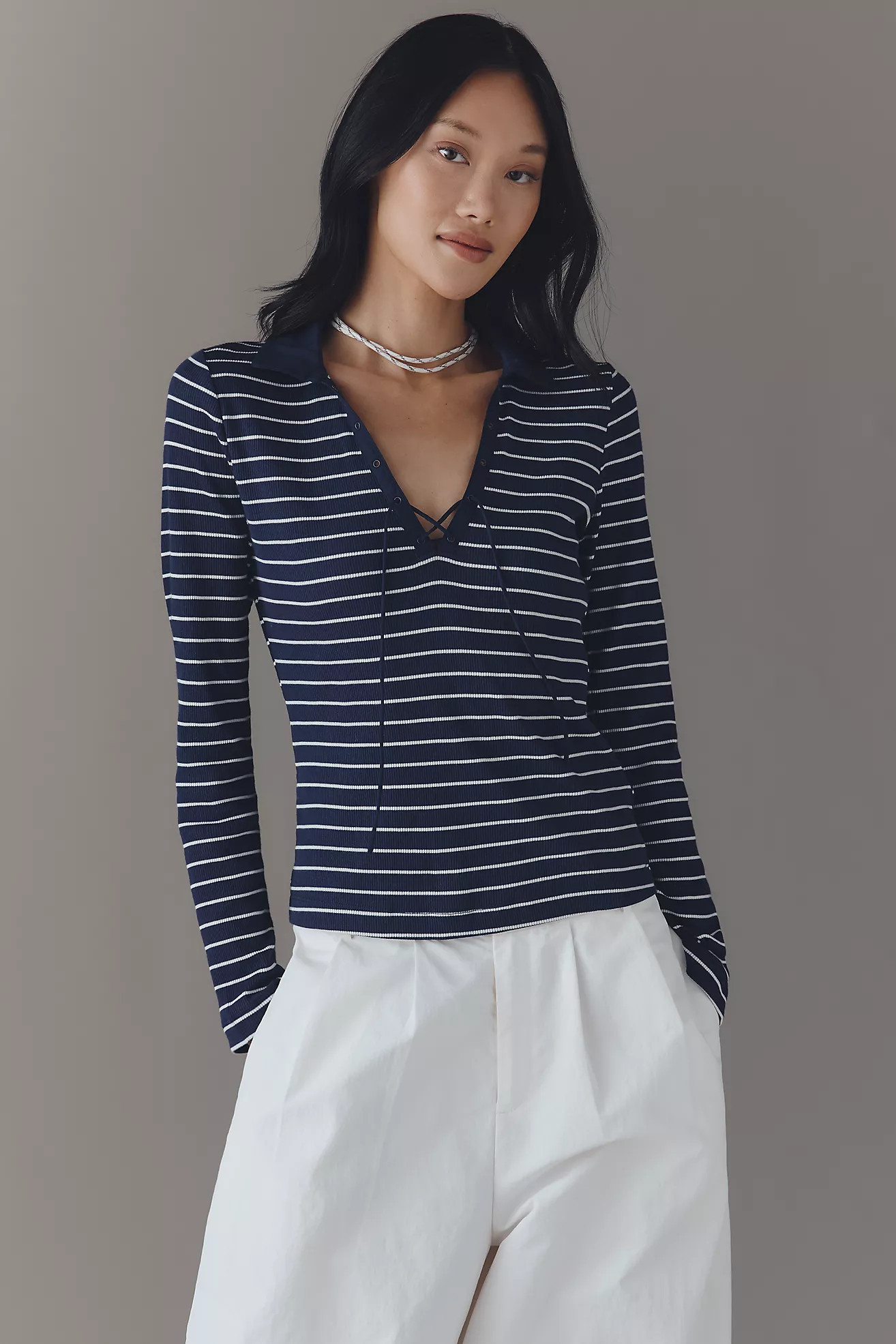Maeve Tie-Front Long-Sleeve Top | Anthropologie (US)