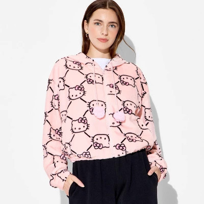 Women's Hello Kitty Zip-Up Graphic Hoodie - Pink XS | Target