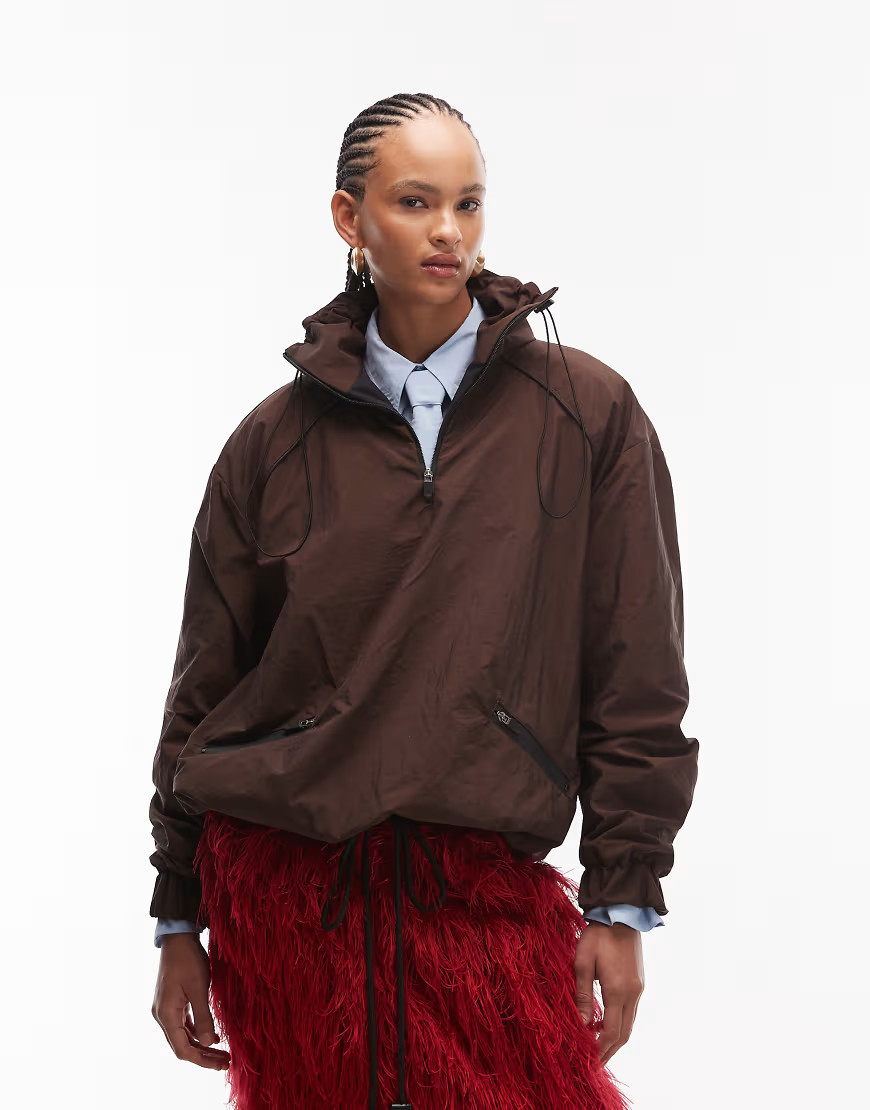 ASOS DESIGN techy windbreaker jacket in chocolate-Brown | ASOS (Global)