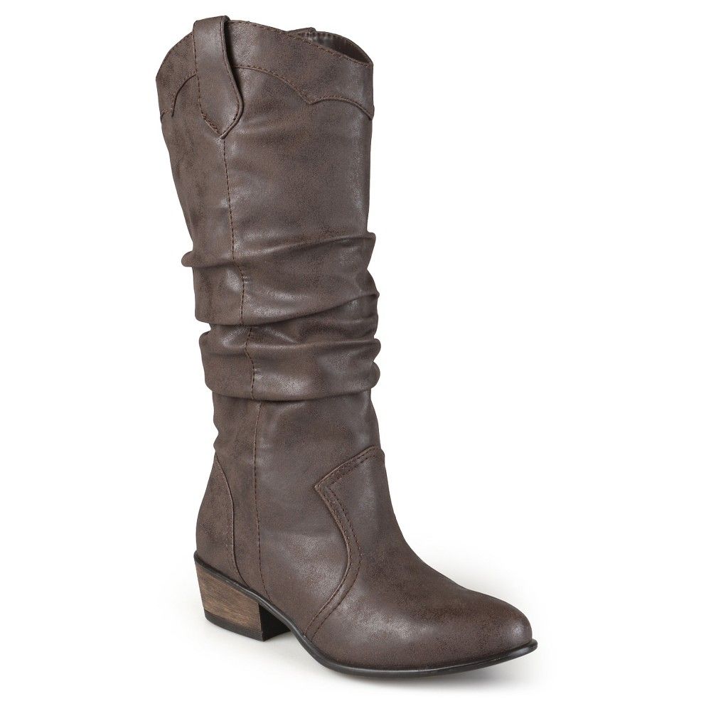 Women's Journee Collection Round Toe Slouch Western Boots - Brown 8 | Target