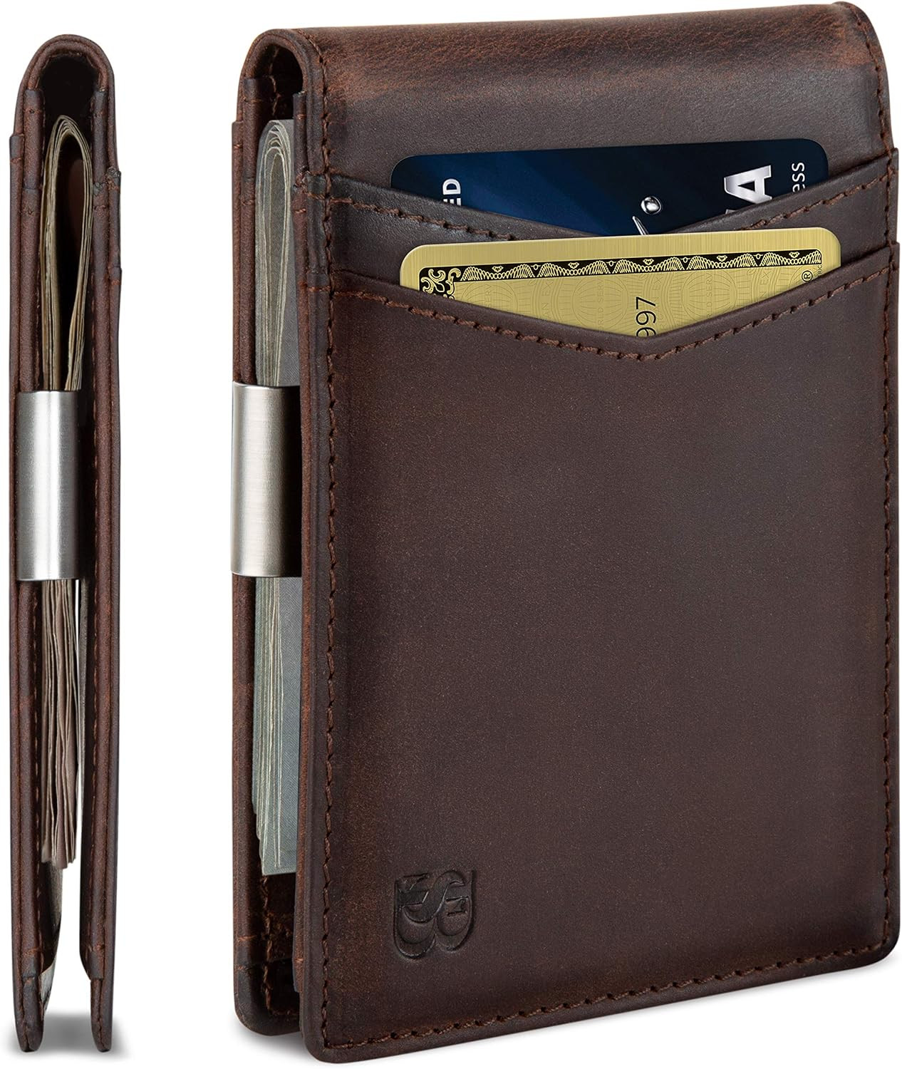 SERMAN BRANDS Money Clip Wallet - Mens Wallets slim Front Pocket RFID Blocking Card Holder Minimalist Mini Bifold | Amazon (US)