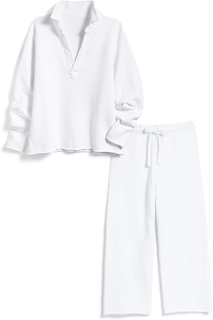 Lounge Sets for Women 2 Piece Outfits Long Sleeve V Neck Pullover Sweatshirts Wide Leg Pants Trav... | Amazon (US)