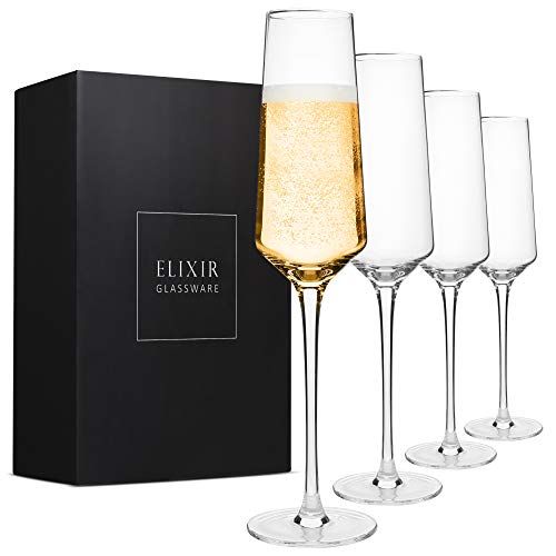 Classy Champagne Flutes - Hand Blown Crystal Champagne Glasses - Set of 4 Elegant Flutes - Gift for  | Amazon (US)