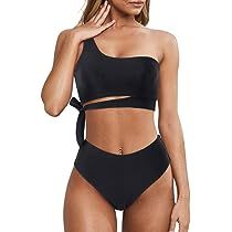 MOOSLOVER Women One Shoulder High Waisted Bikini Tie High Cut Two Piece Swimsuits | Amazon (US)