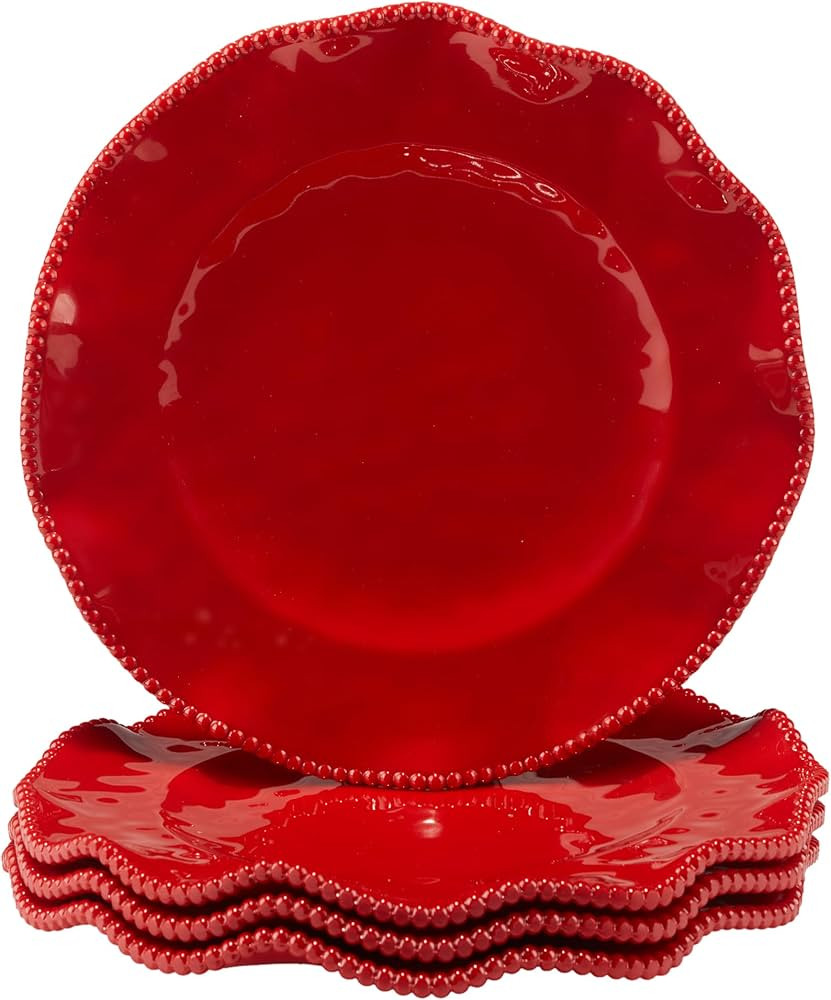 Certified International Perlette Red 11" Melamine Dinner Plates, Set of 4 | Amazon (US)