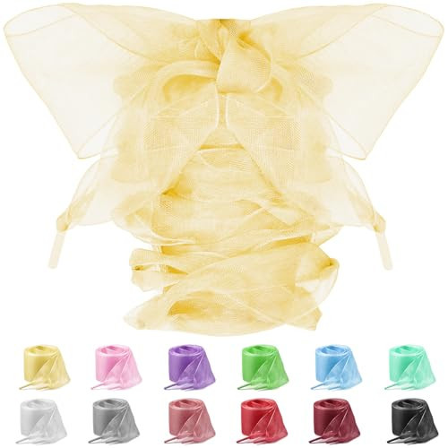 Lacesgian 4cm Wide Satin Ribbon Laces, Oversized Sheer Bow Shoe Laces, Tulle Snow Yarn Organza Shoelaces for Sneakers (Yellow, 63"/160cm) | Amazon (US)
